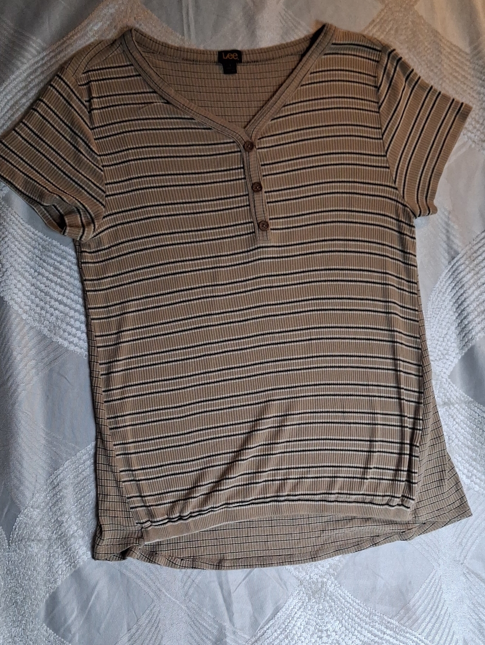 Striped Short-Sleeve Top in Beige LEE Size Large